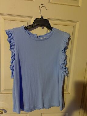 crown & ivy Light Blue Ruffle Sleeve Tank